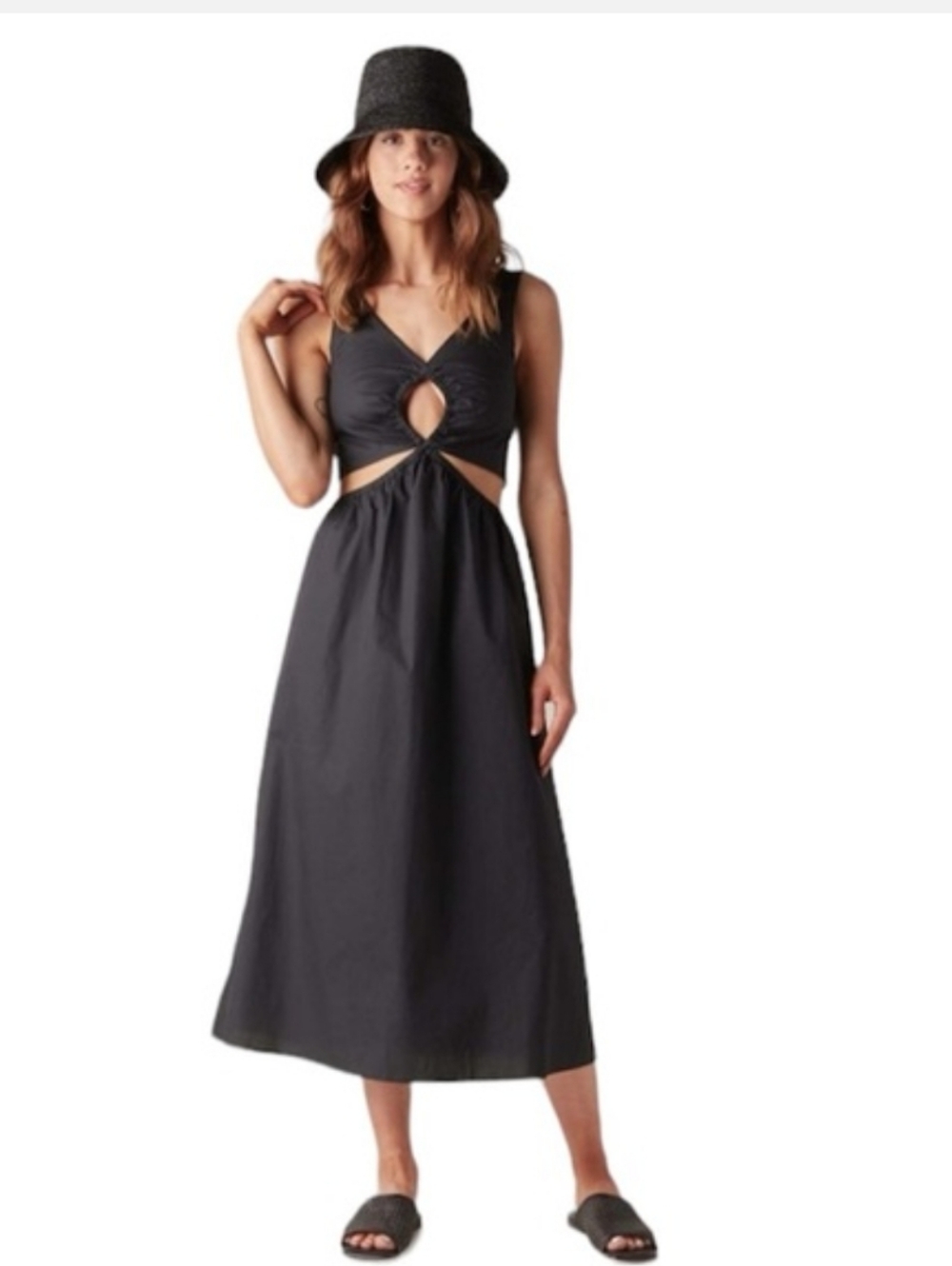 Anine Bing Dione Black Cut Out Midi Dress